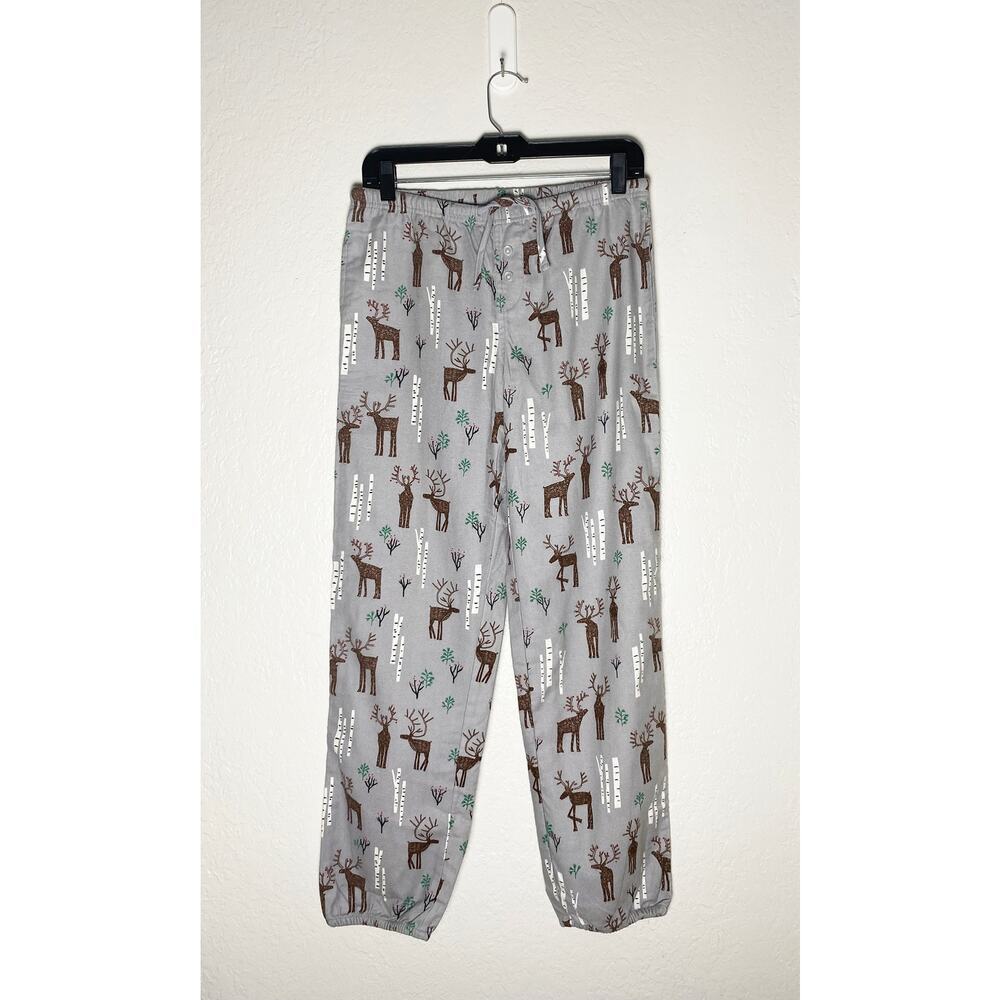 The Company Store Boys Flannel Grey Deer Print Pajama‎ Bottoms Christmas Holiday